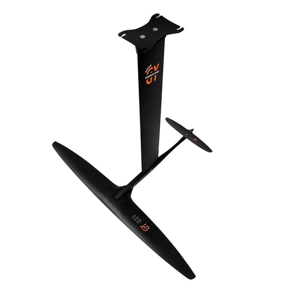 Black carbon fibre racing hydrofoil with 1051mm front wing for surfing