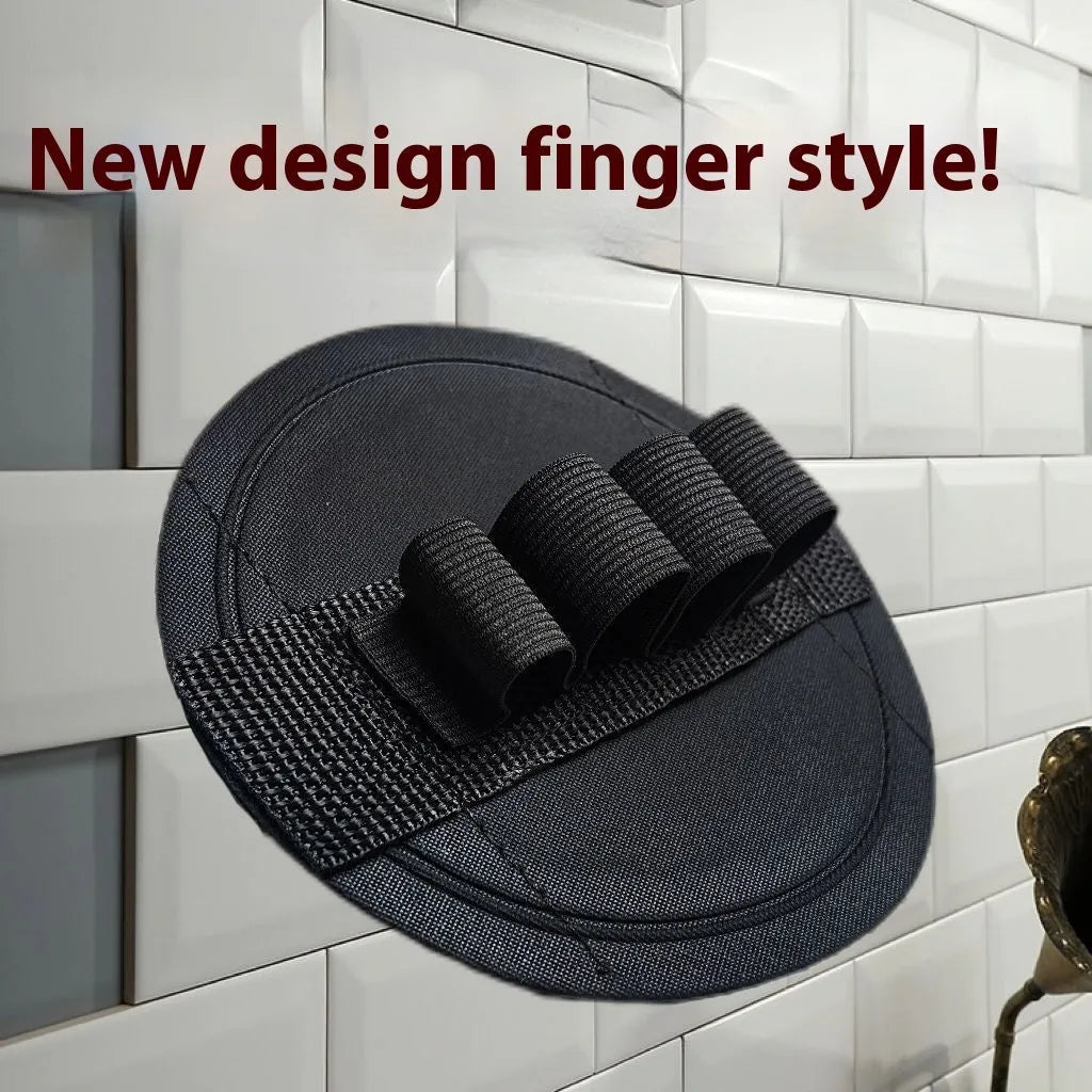 Round cake format finger-style bath cleaning gadget with textured rubber surface for women's personal hygiene
