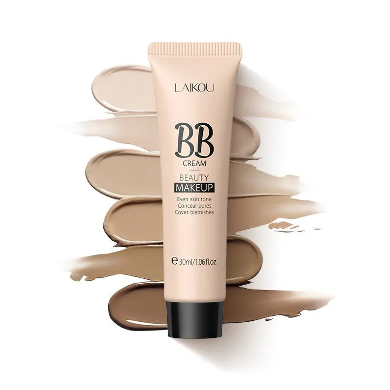 30ml tube of Natural Makeup BB cream shown alongside swatches of its nine skin tone shades.