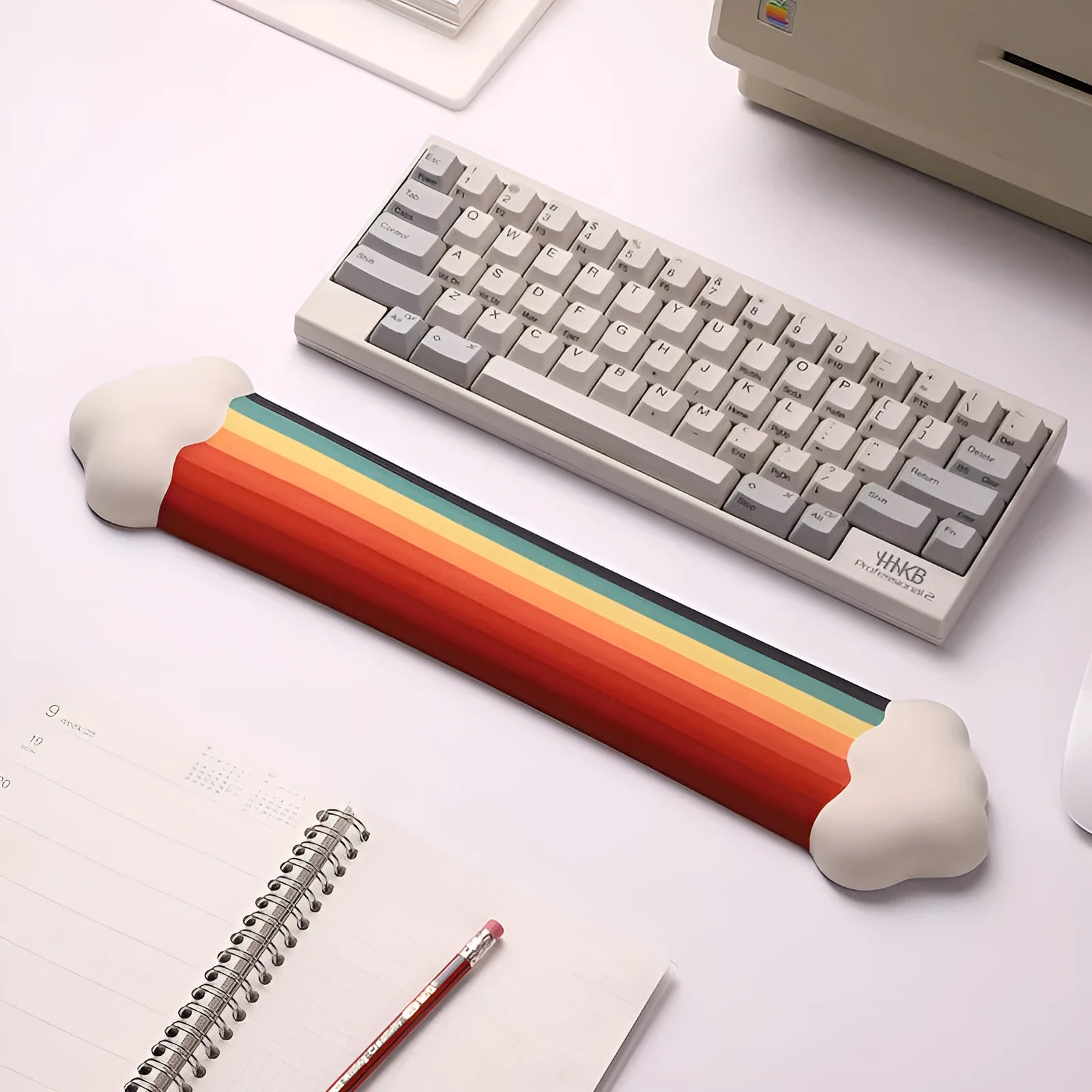 Silicone wrister mouse pad and keyboard support set with pastoral cloud patterns in multiple colour options