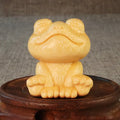 Solid bamboo smiling frog carving ornament measuring 5cm height for decorative gifts