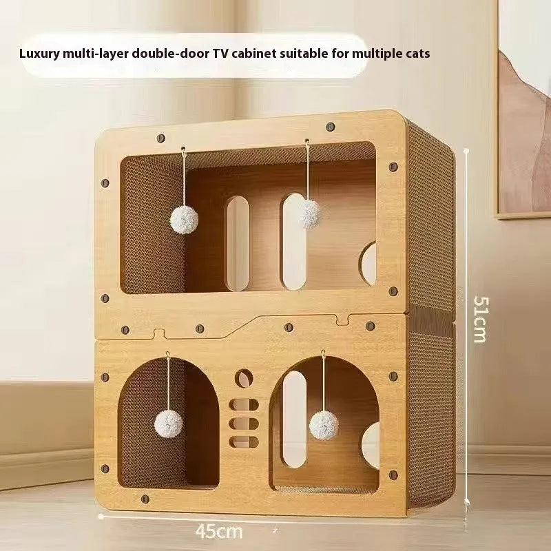 Double-layer cat scratching board nest with wear-resistant surface in cute design options