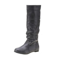 Women's flat round toe slip-on ankle boots in artificial PU leather with a high cylinder shaft.