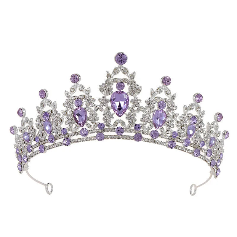 Baroque crown style bride headdress with rhinestones on an alloy base.