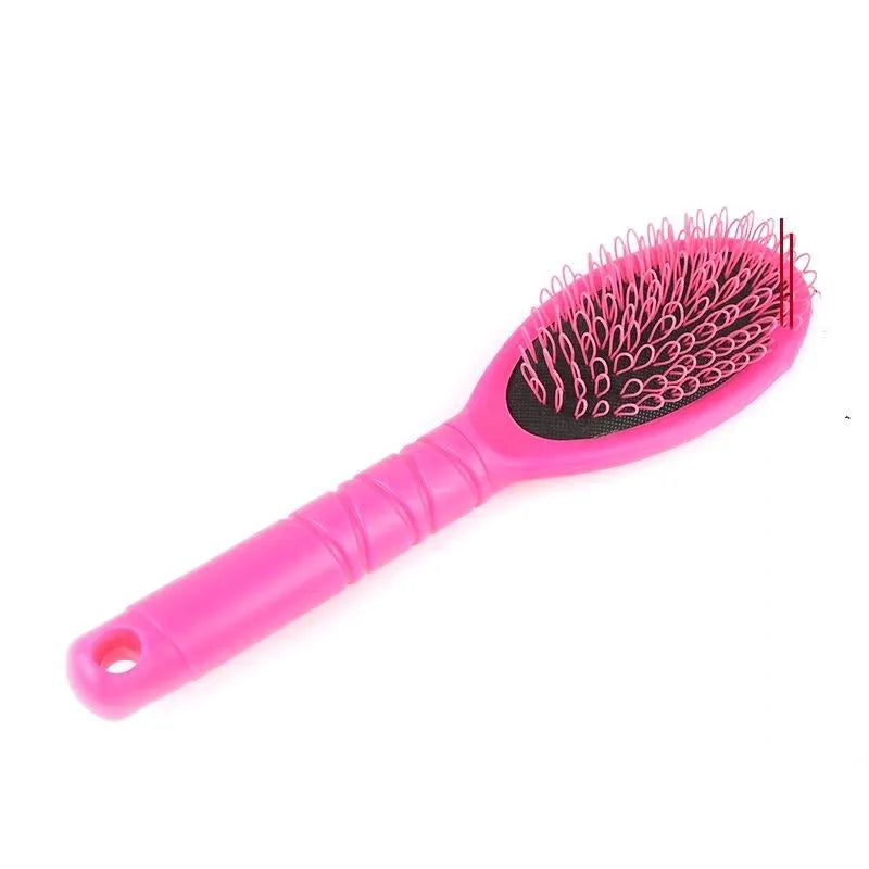 Black and pink plastic hair extension comb with ring teeth and an airbag, measuring 22cm by 6cm