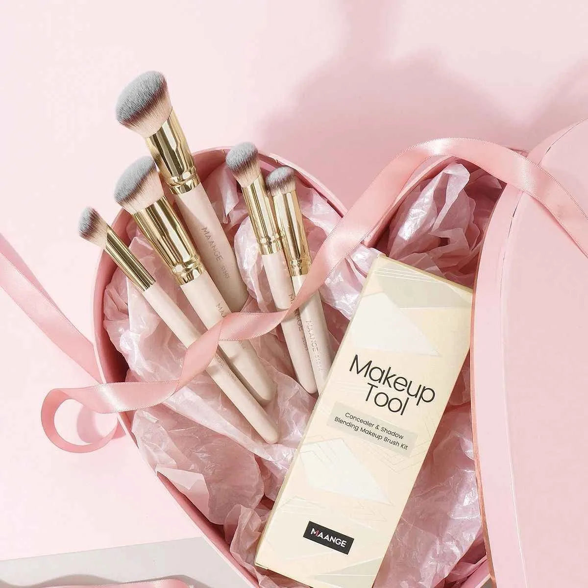 MAANGE five apricot angled makeup brushes for powder and cream blush application
