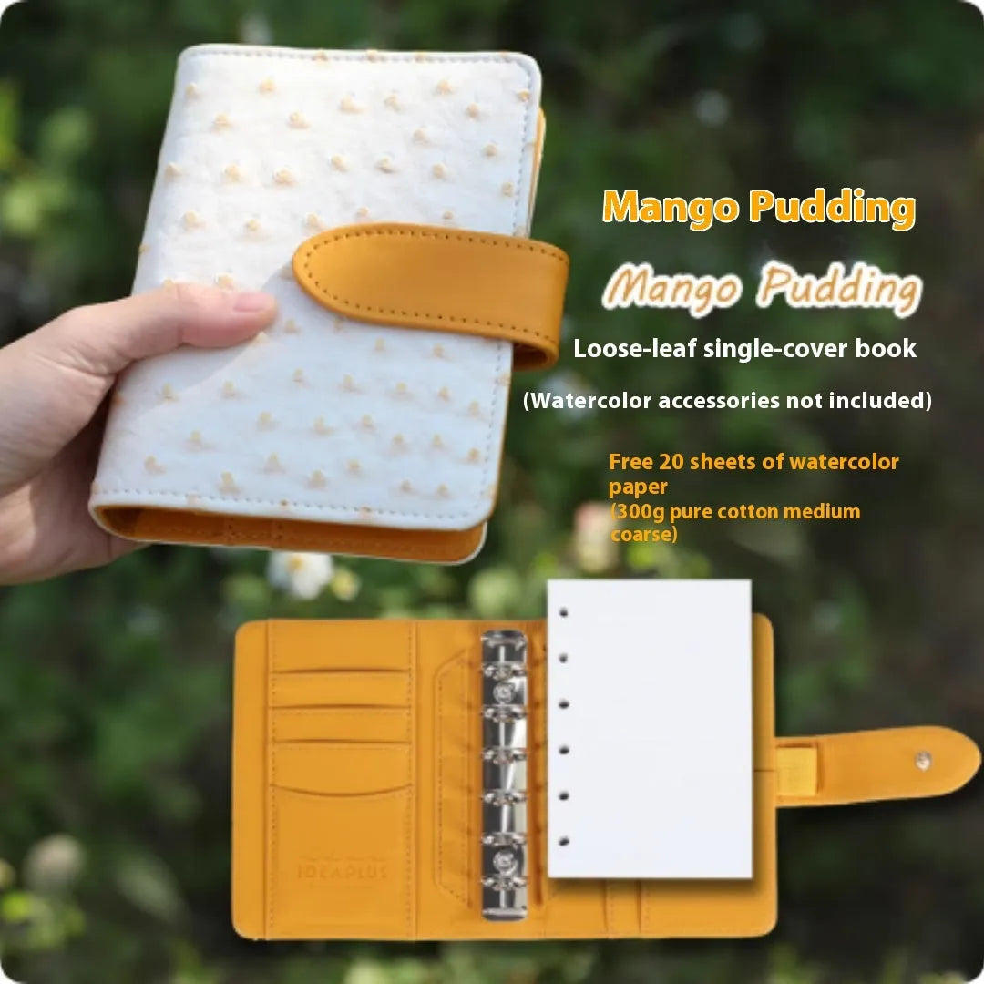 A7 loose-leaf watercolour book in avocado green with 20 blank pages for portable painting