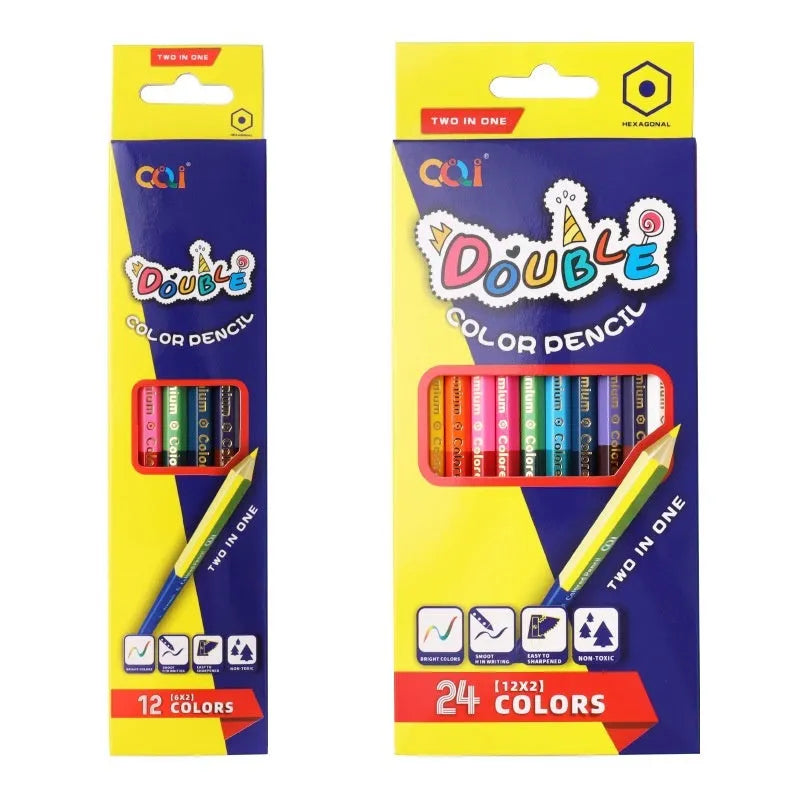 Set of wooden dual-tipped colour pencils with a colour lead at one end and a brush pen tip at the other.