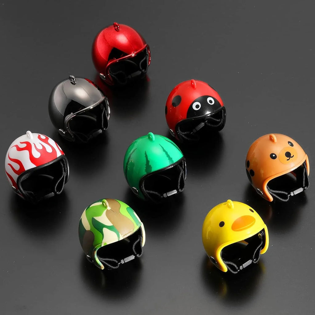 Small hard plastic pet safety helmet with sponge lining for a chicken or bird.