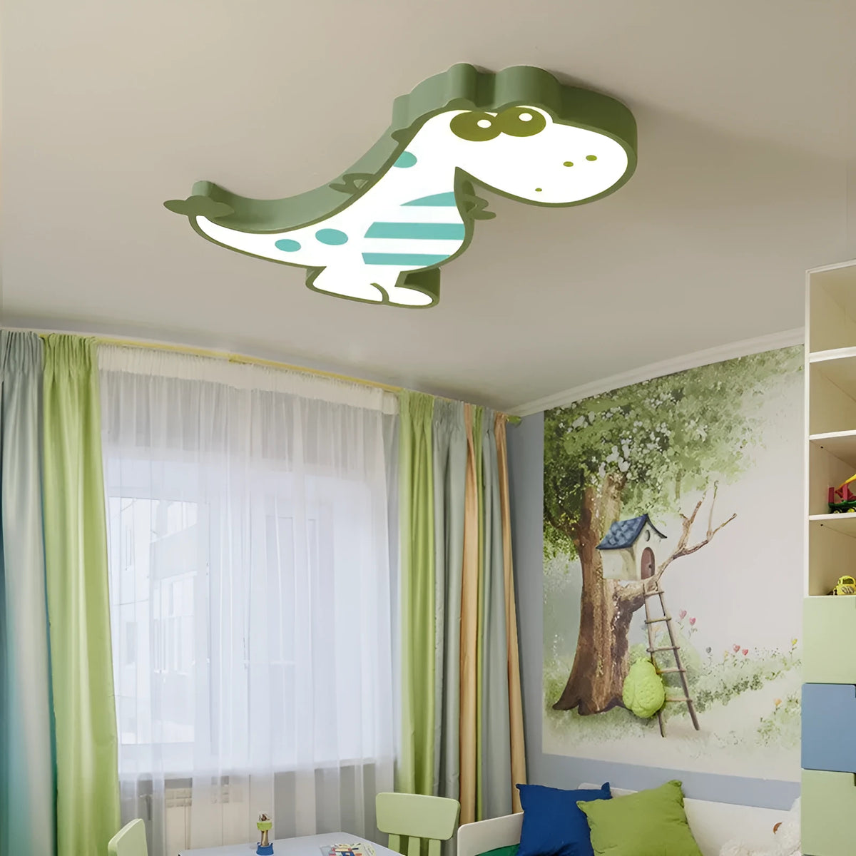Cartoon dinosaur ceiling light with 48cm diameter and aluminium construction for children's bedrooms