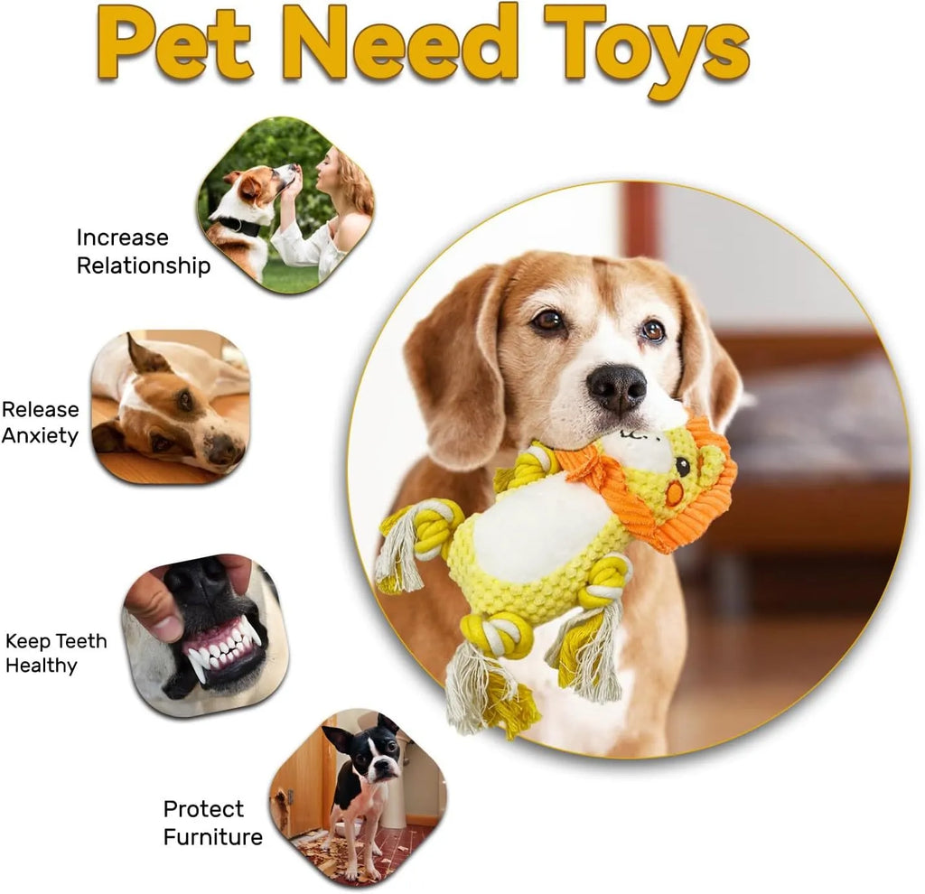 Lion and monkey stuffed squeaky dog toys bundle with plush fabric for medium and large breed dogs