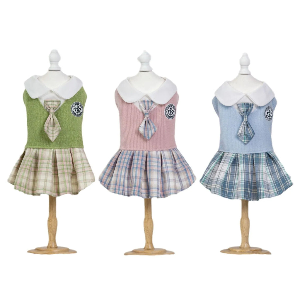 Polyester tartan princess skirt for dogs and cats in pink, blue, or green colours