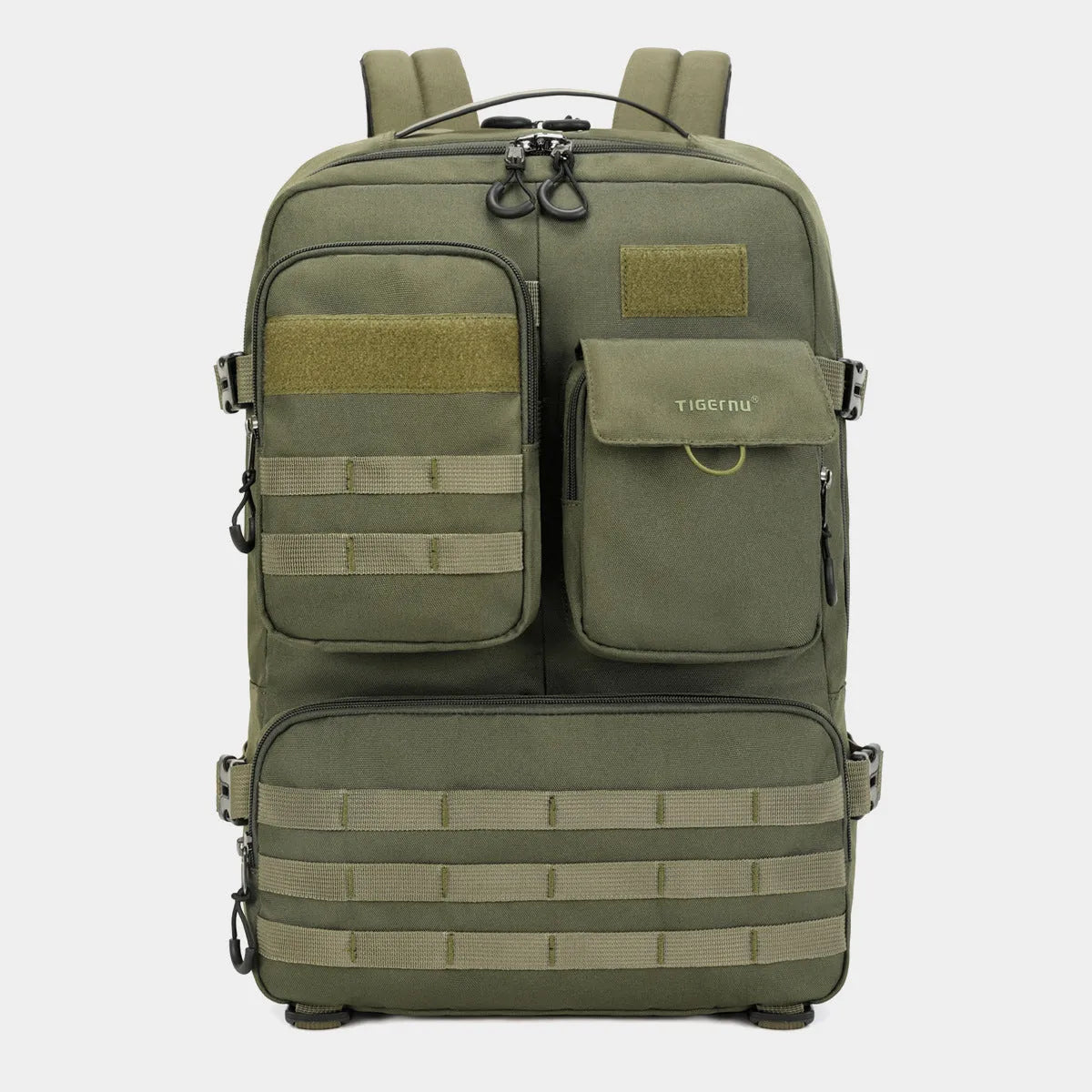 Army Green tactical backpack with waterproof nylon construction and 17 inch size