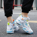Colour options of kids' rotating button basketball shoes with synthetic leather upper