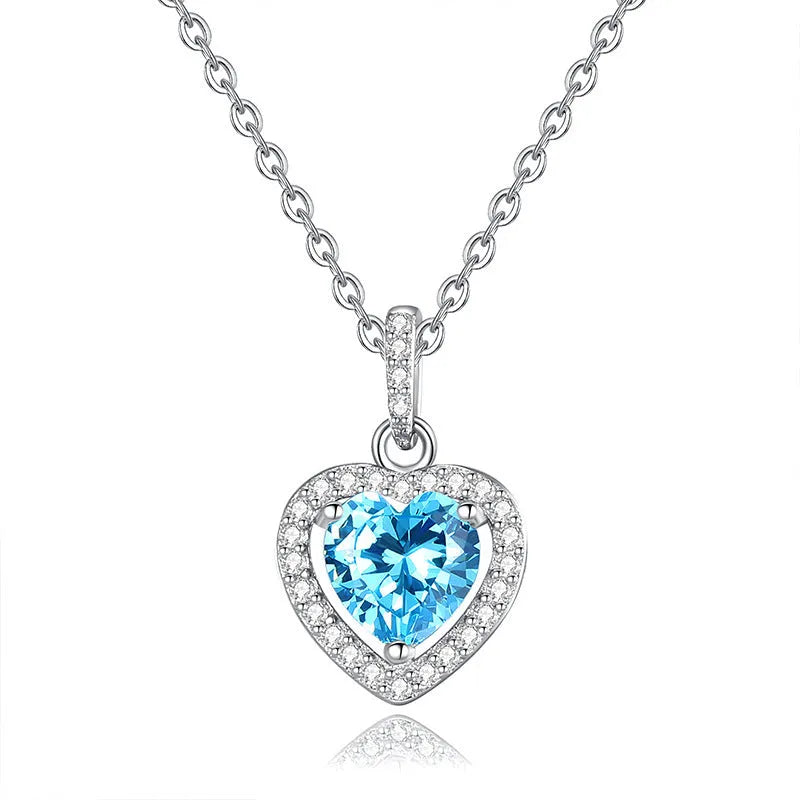 Women's sterling silver necklace with heart-shaped natural gemstone pendant on cross chain