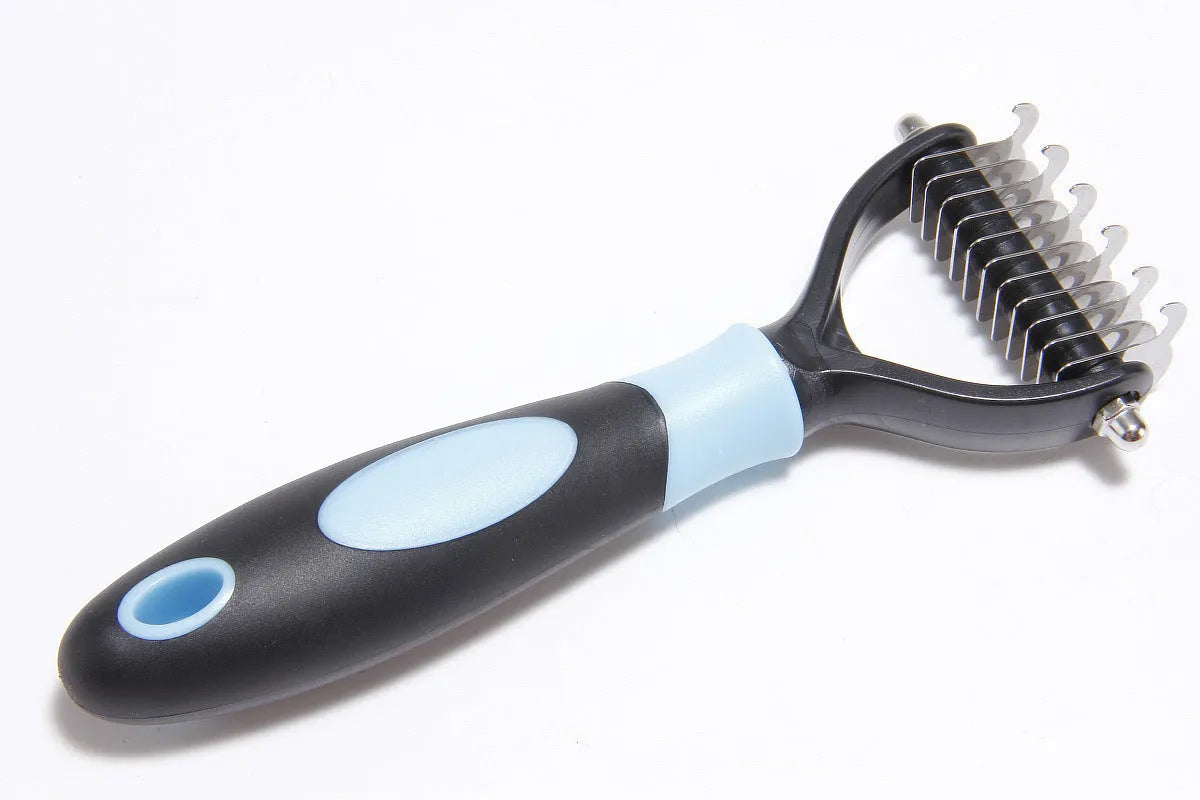 Dog knot opening comb in small or large size, plastic and stainless steel, multiple colours, 17.3cm length