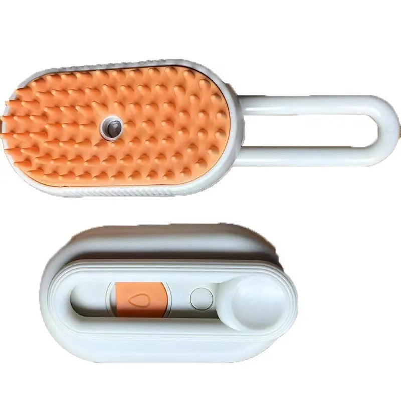 Avocado green pet grooming comb with spray nozzle, steam function, and rotating brush head.