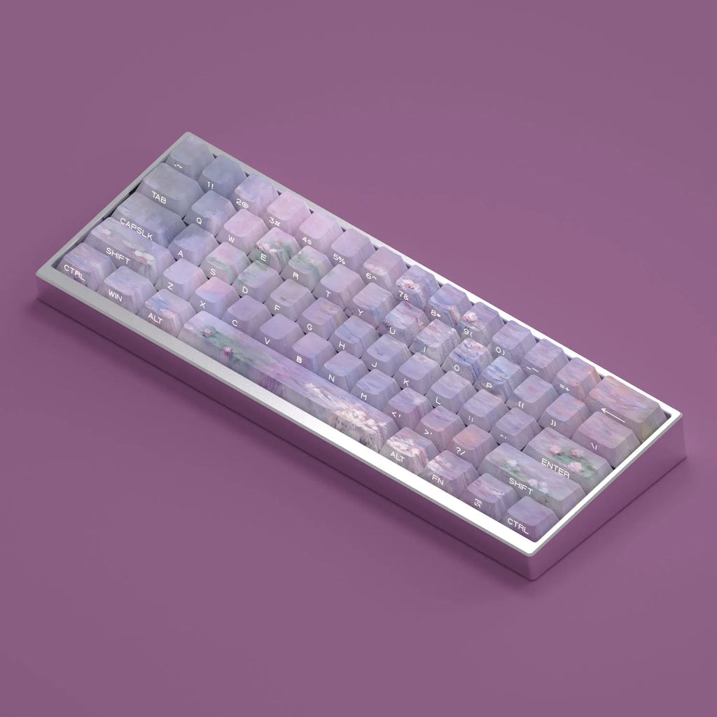 Wenshao sleeping lotus PBT key cap set with side-carved transparent legends, 130 keys for mechanical keyboards