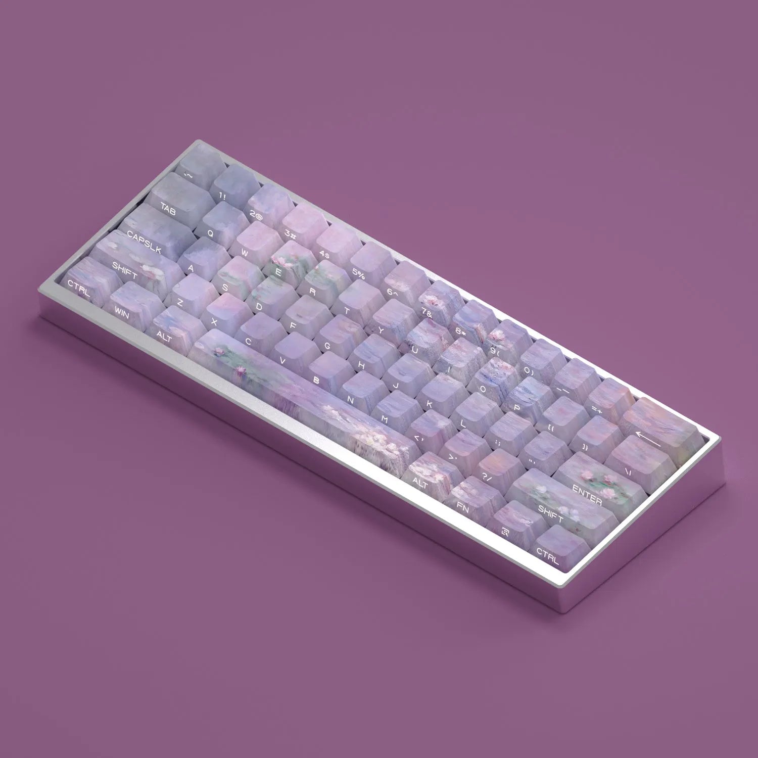 Wenshao sleeping lotus PBT key cap set with side-carved transparent legends, 130 keys for mechanical keyboards