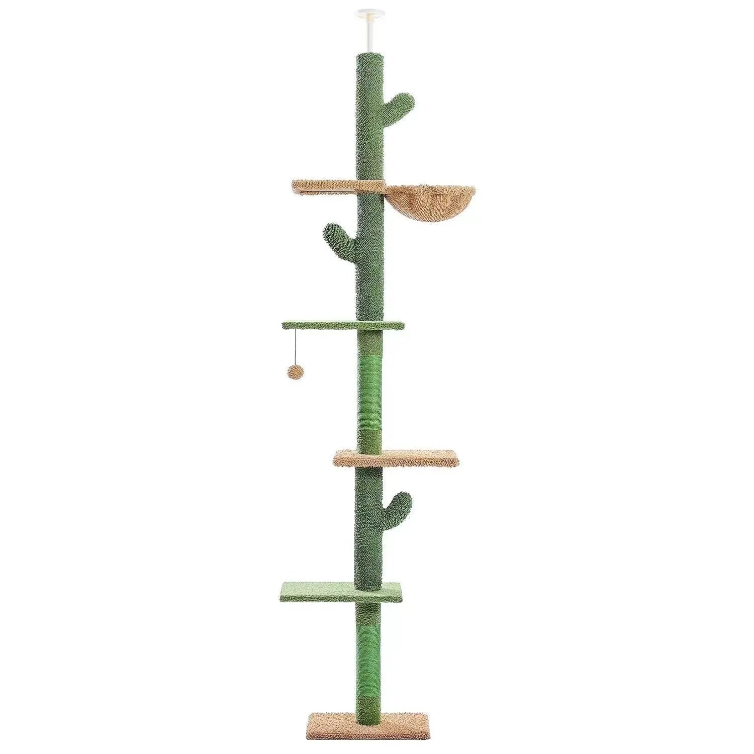Tall solid wood cat climbing frame with integrated cat nest, platforms, and a scratch board.