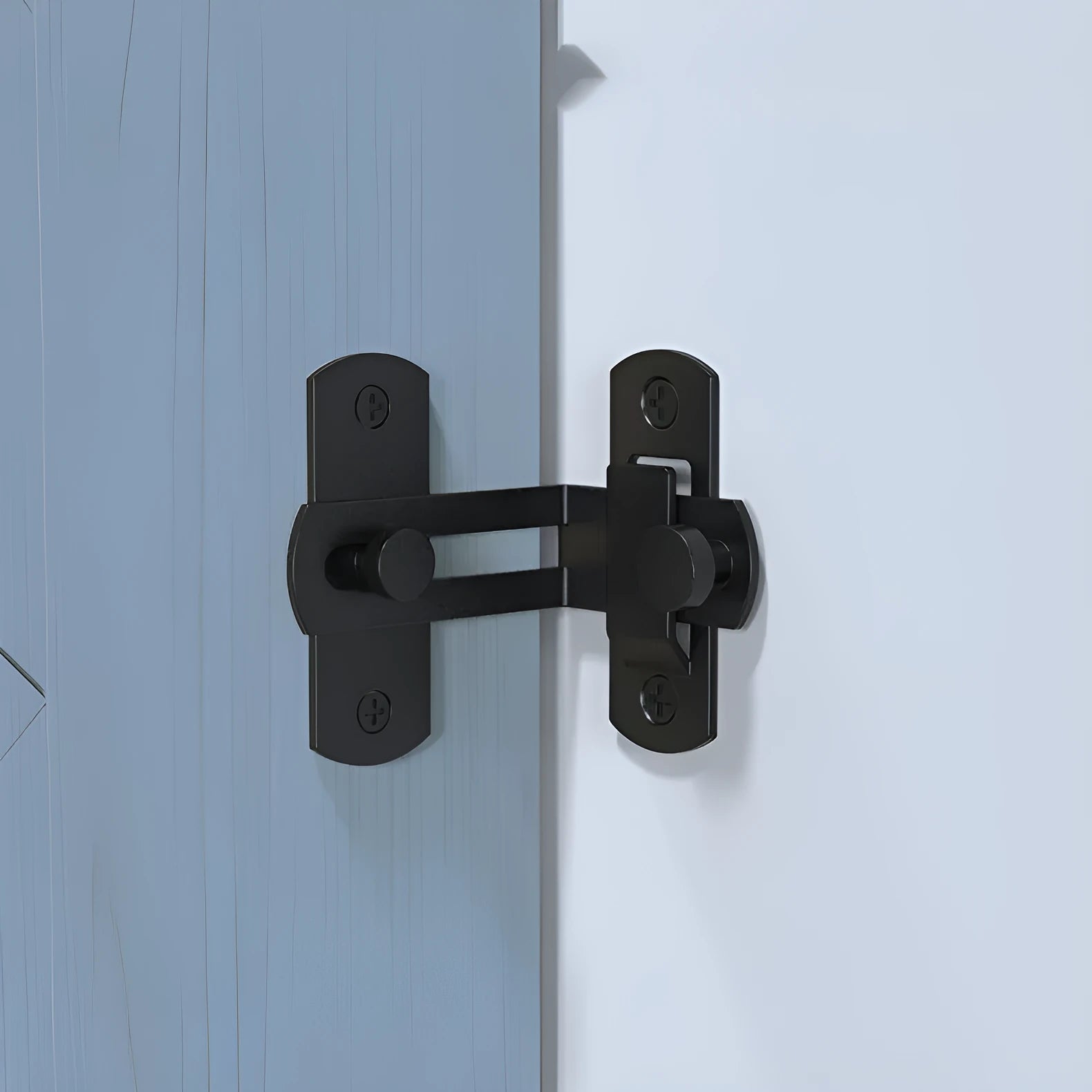Sliding door hasp lock with black carbon steel 90-degree latch and stainless steel body
