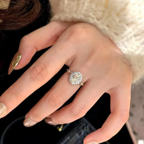 Silver geometric ellipse adjustable bridal diamond ring with copper construction