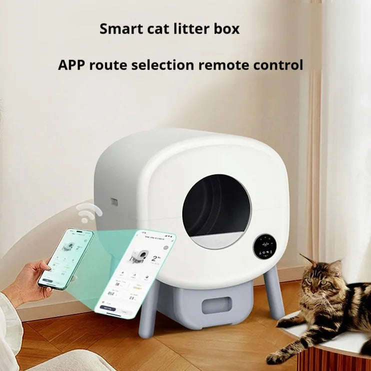 Automatic self-cleaning cat litter box with waste storage compartment and cleaning brush