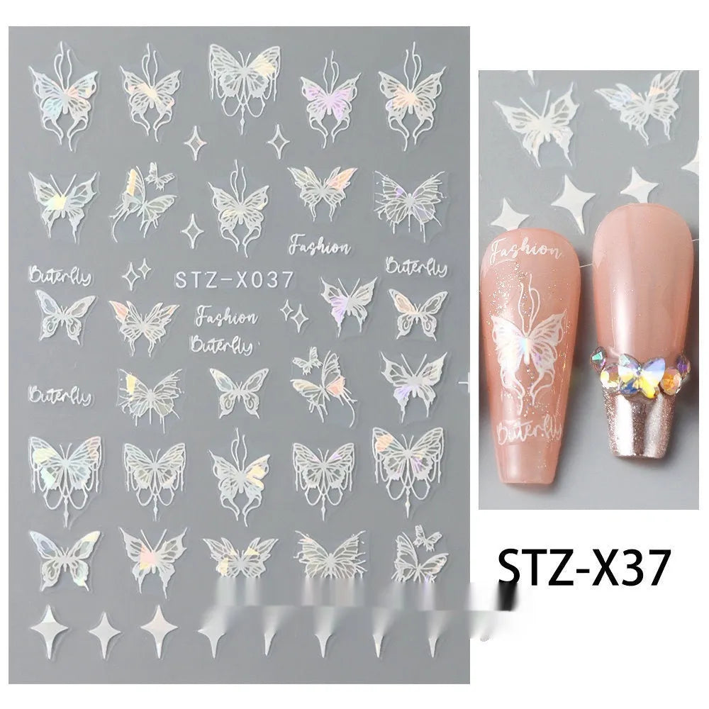 Cartoon nail art stickers with black and silver strip love pattern design