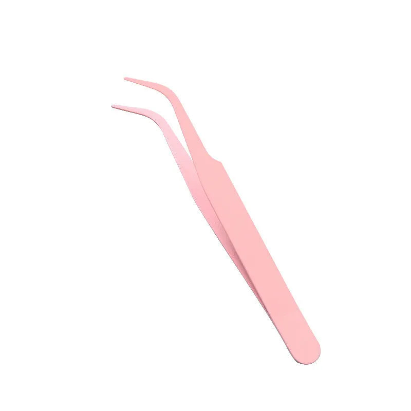 Handmade pointed or elbow eyelash tweezers in pink, blue, or purple, supplied as one piece for makeup and craft use