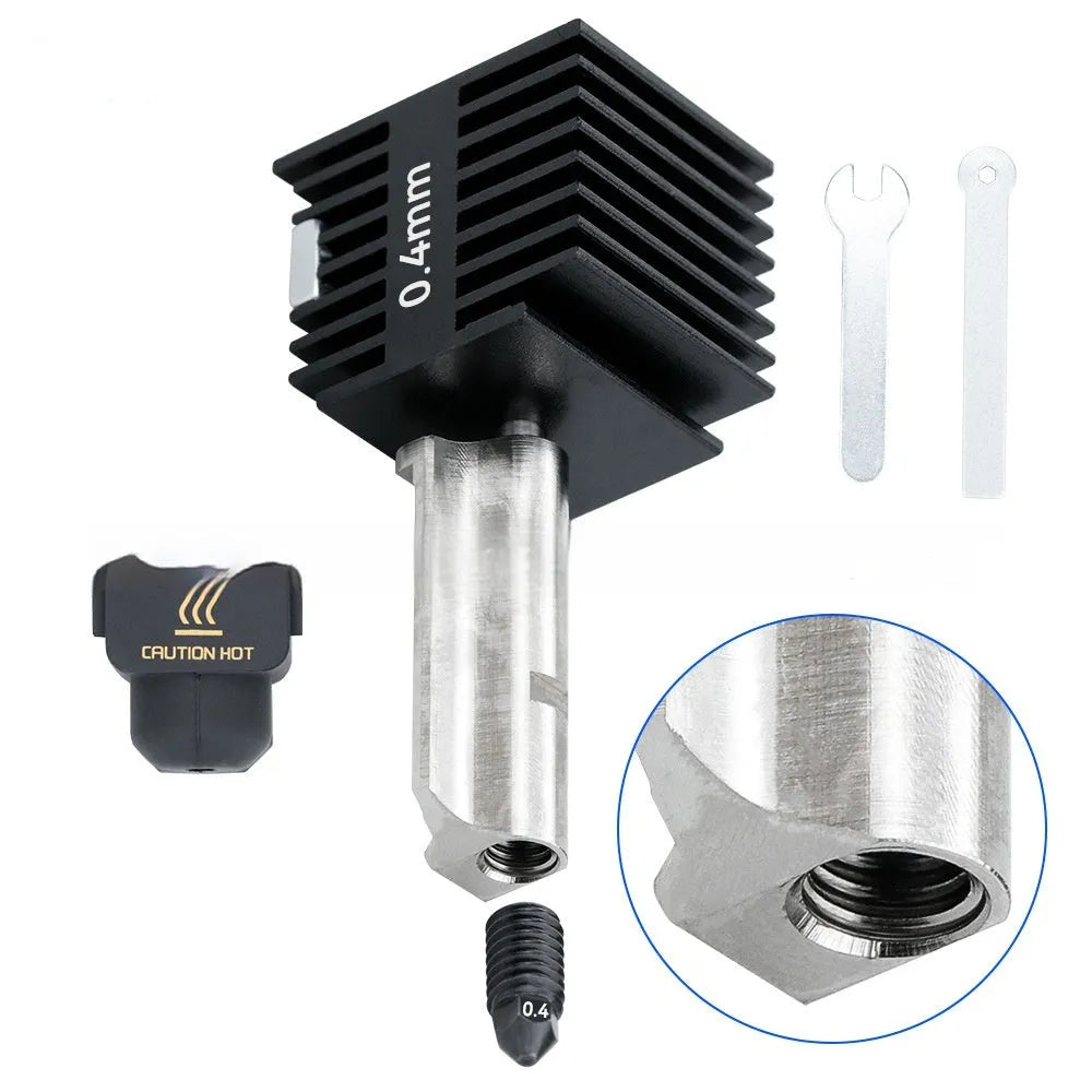 Bambu Lab A1 Mini hardened steel hot end nozzle assembly with black silicone sleeve