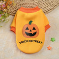 Halloween pumpkin skull pet sweater for small dogs, polyester cartoon jumper in yellow black purple, sizes XS to XL