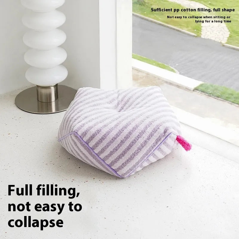 Striped soft velvet dog bed with a removable cover in orange, purple, or yellow colour options.