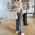 Women's high waist wide-leg knitted trousers in cream white with straight-leg cut and drooping mopping style