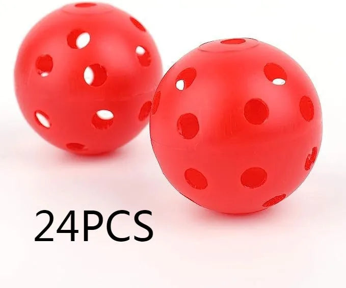 Multi-colour 42mm PE golf practice balls with 26-hole design in net pocket