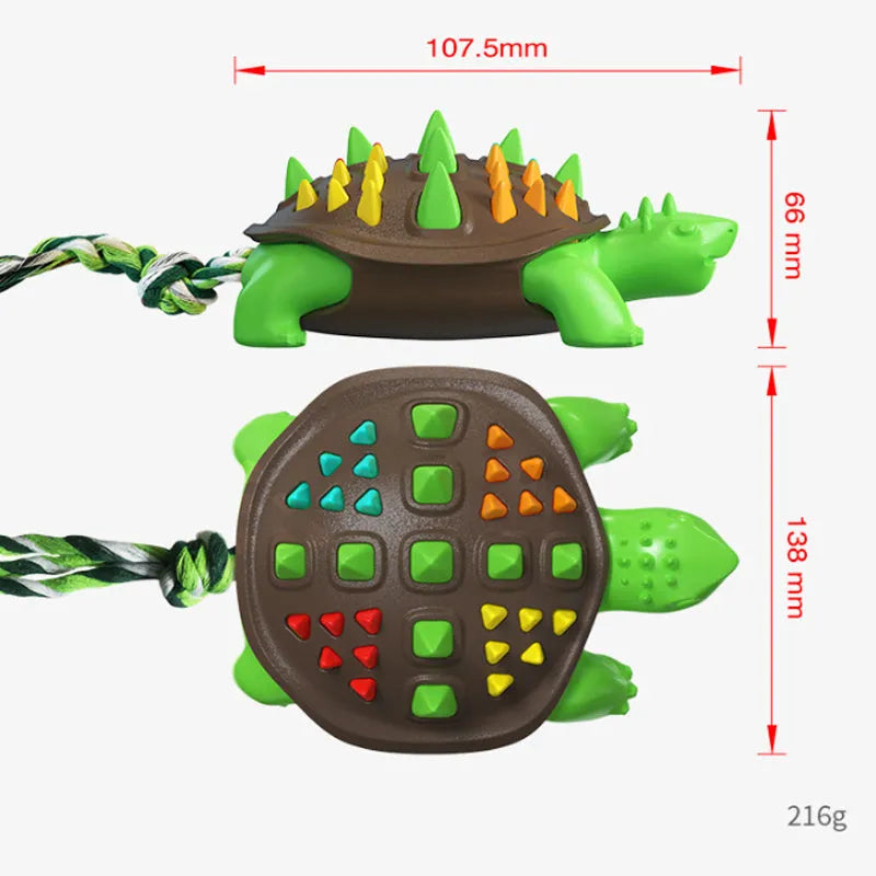 Natural rubber dog toothbrush chew toy with dinosaur knot design in mint flavour for dental care