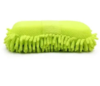 Silver green chenille microfiber car wash sponge block measuring 14x25 cm