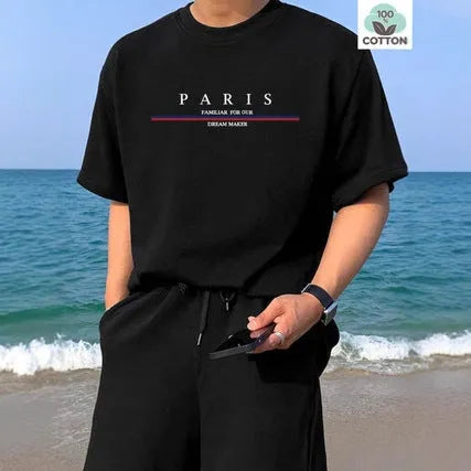 Men's loose fit short-sleeved T-shirt with a printed letter design, made from pure cotton.