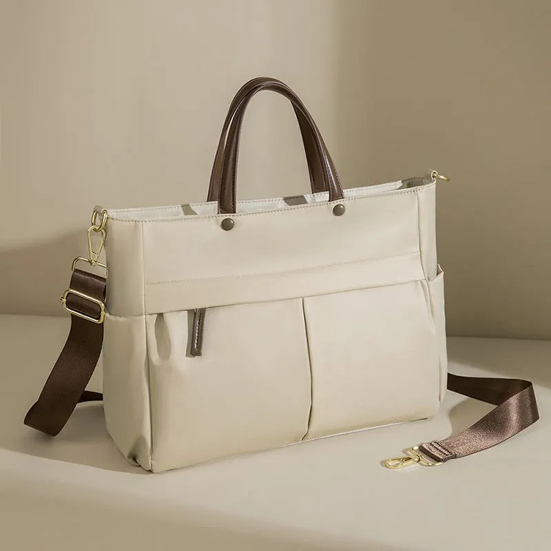 Women's fashion briefcase in Oxford cloth with laptop compartment and contrast stitching
