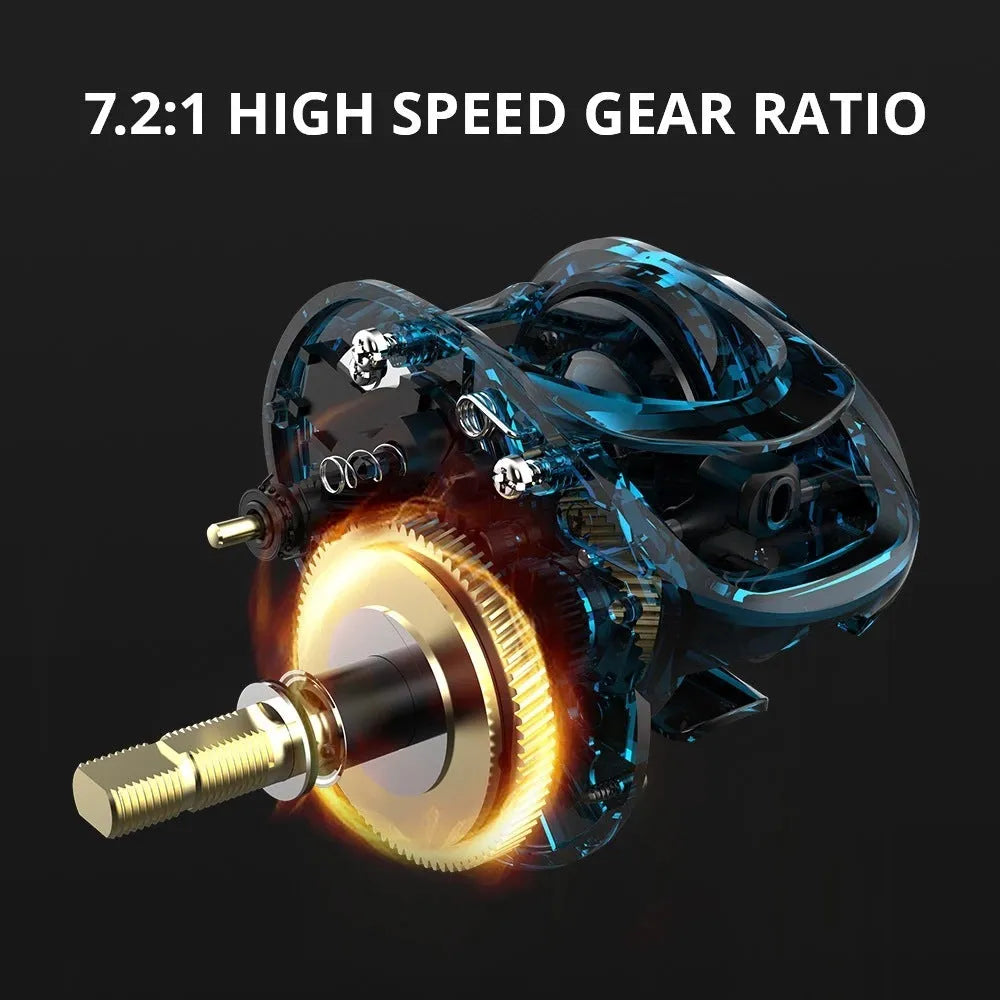 Drip wheel spinning fishing reel showing rocking wheel line guide system