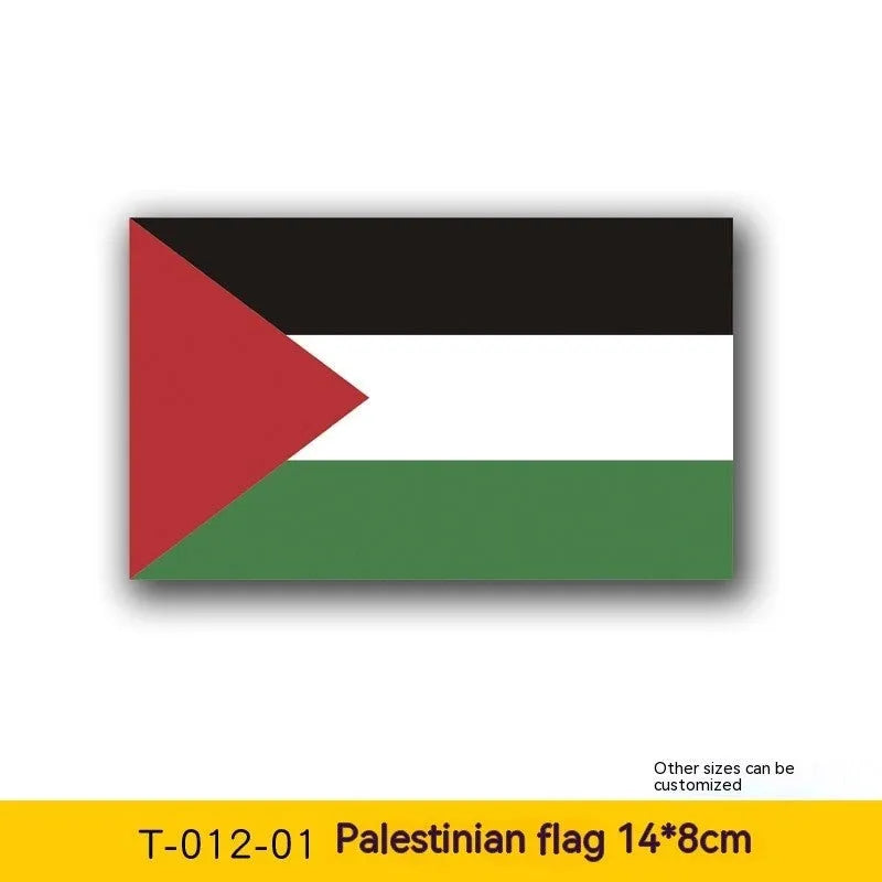 Palestinian flag car decal sticker on a vehicle window, showing PET material durability.