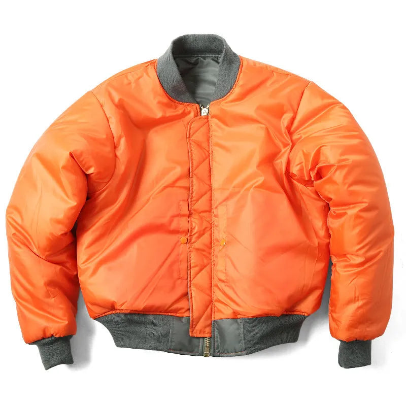 Men's loose fit cotton-padded pilot jacket in nylon, shown in Army Green colour.