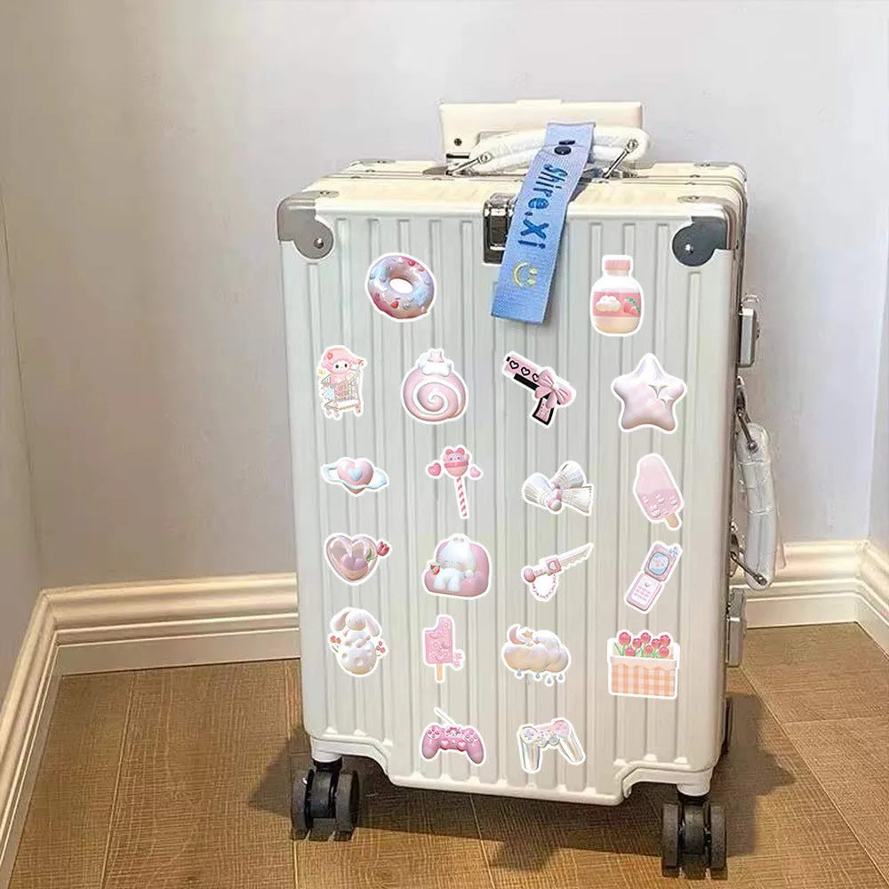 Pack of pink girl heart 3D decorative stickers showing two pattern styles, 63 pieces.