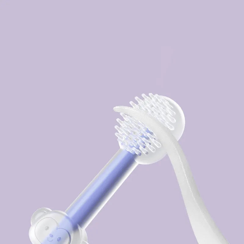 Purple silicone pet toothbrush with soft bristles for cleaning cat and dog teeth