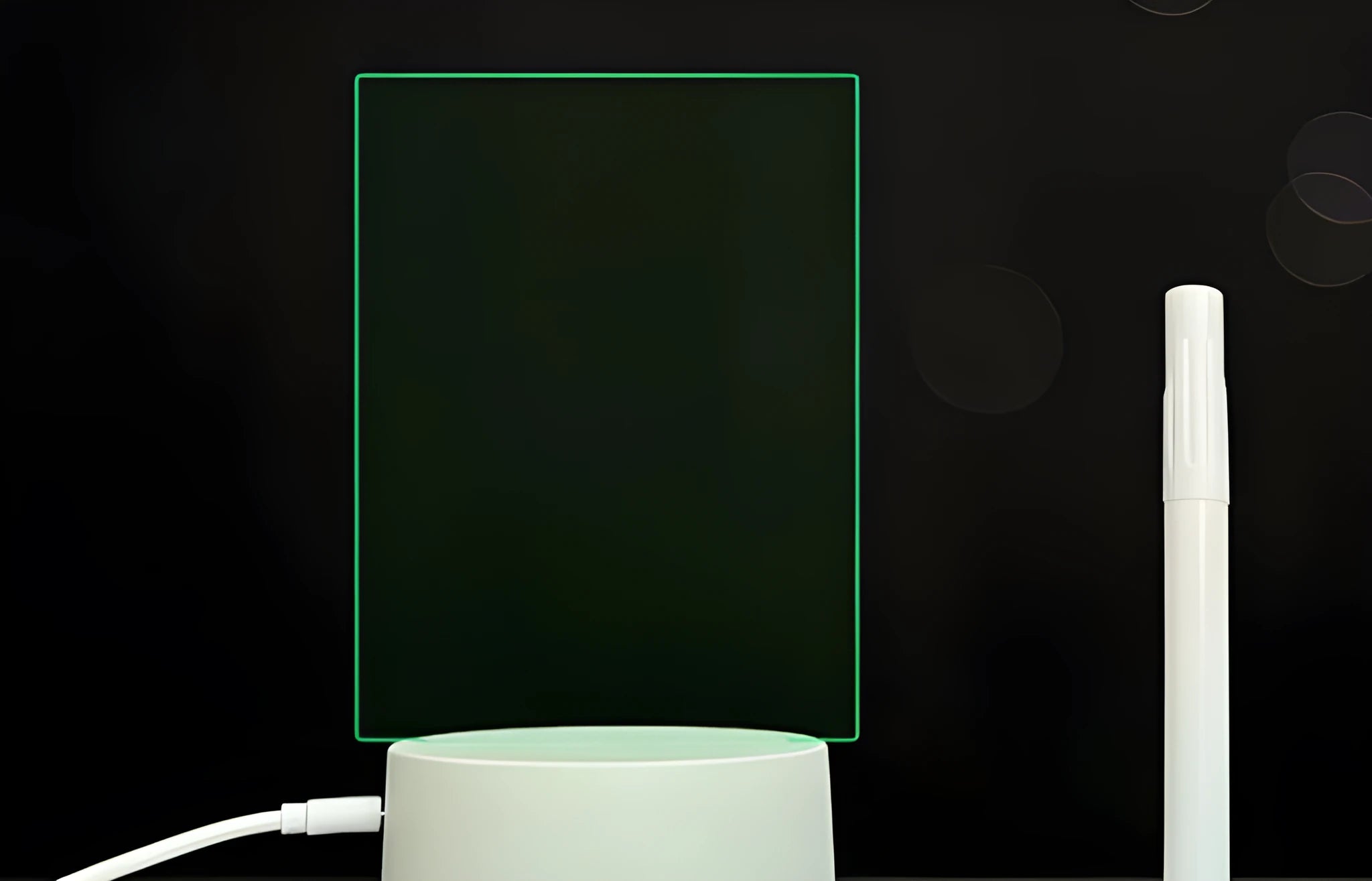 3D handwritten acrylic message board night light with black base and remote control displaying glowing text