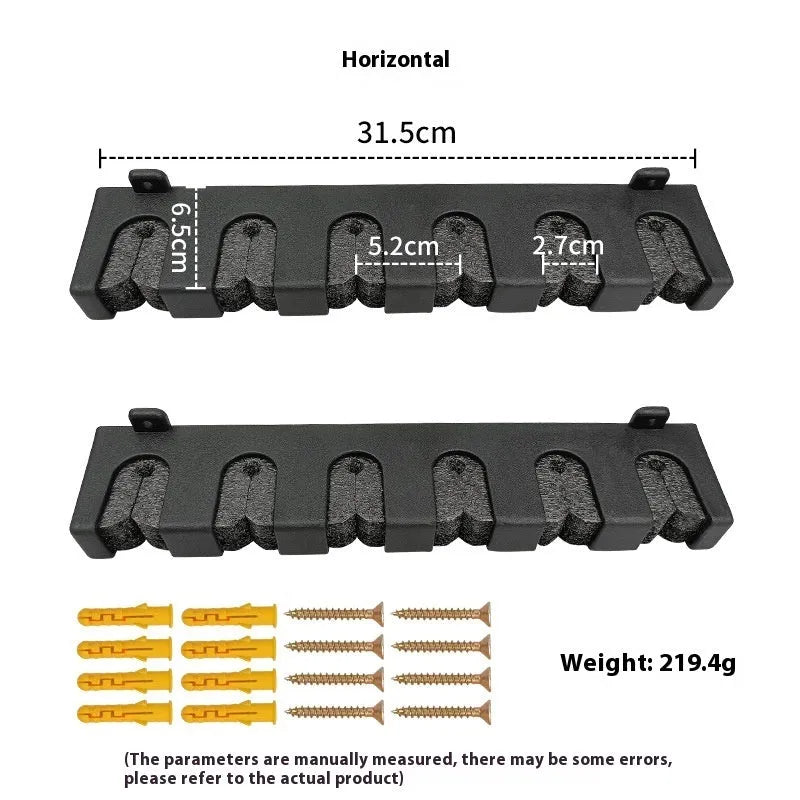 Black ABS plastic wall mounted fishing rod holder storage rack for vertical or horizontal rod storage