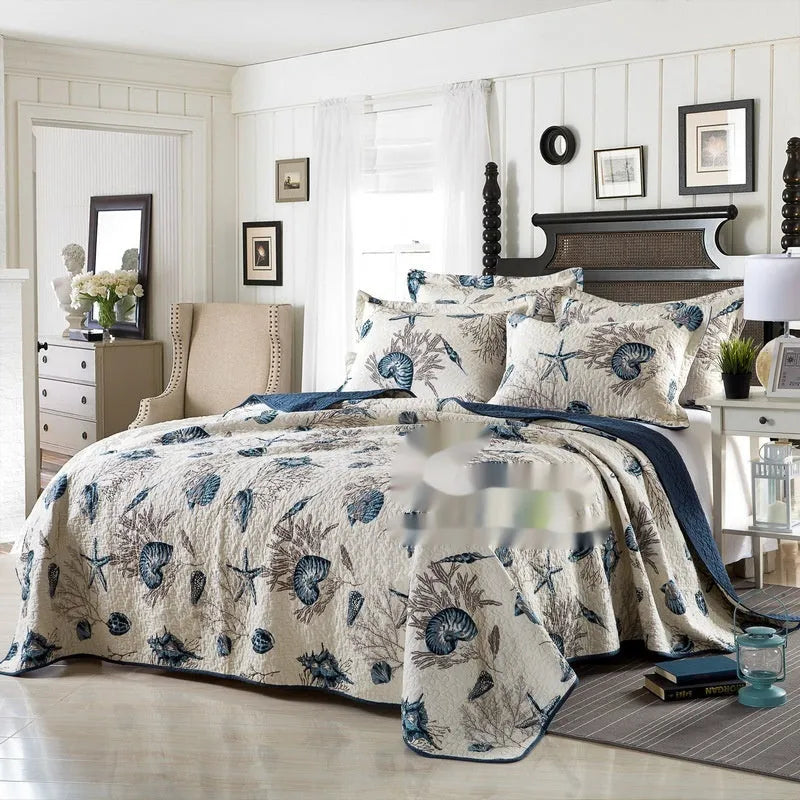 Quilted cotton bed cover set with printed pattern for 1.5-1.8 metre bed