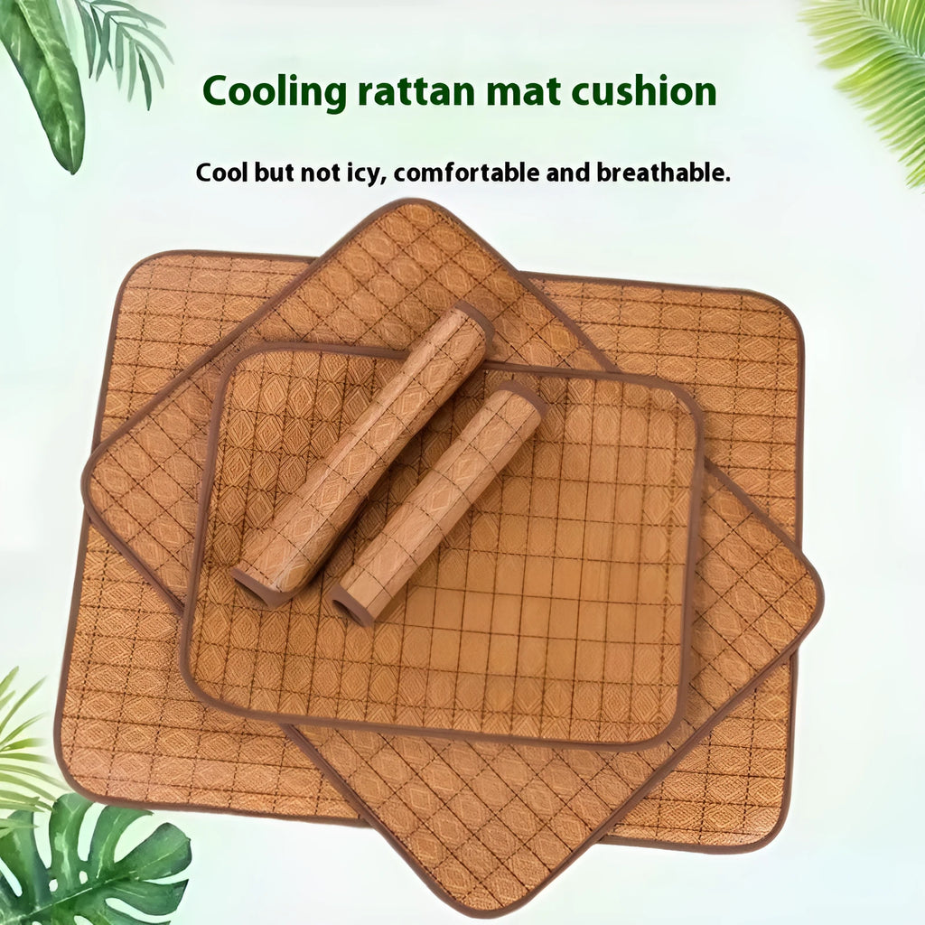 Brown rattan fibre cooling mat for dogs in various sizes from small to 3XL