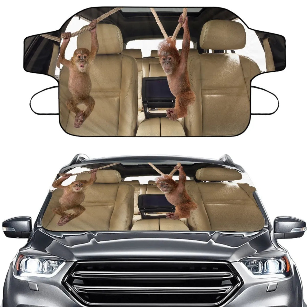 Car front snow protection cover measuring 130x70cm with aluminium fabric and lanyard installation