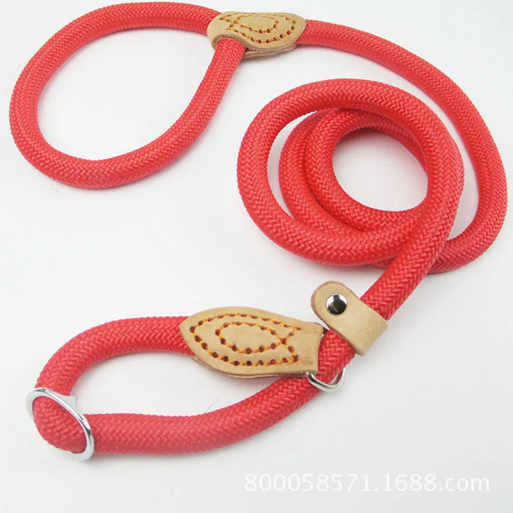 Brown nylon dog leash with P chain hand grip measuring 2.1 metres long