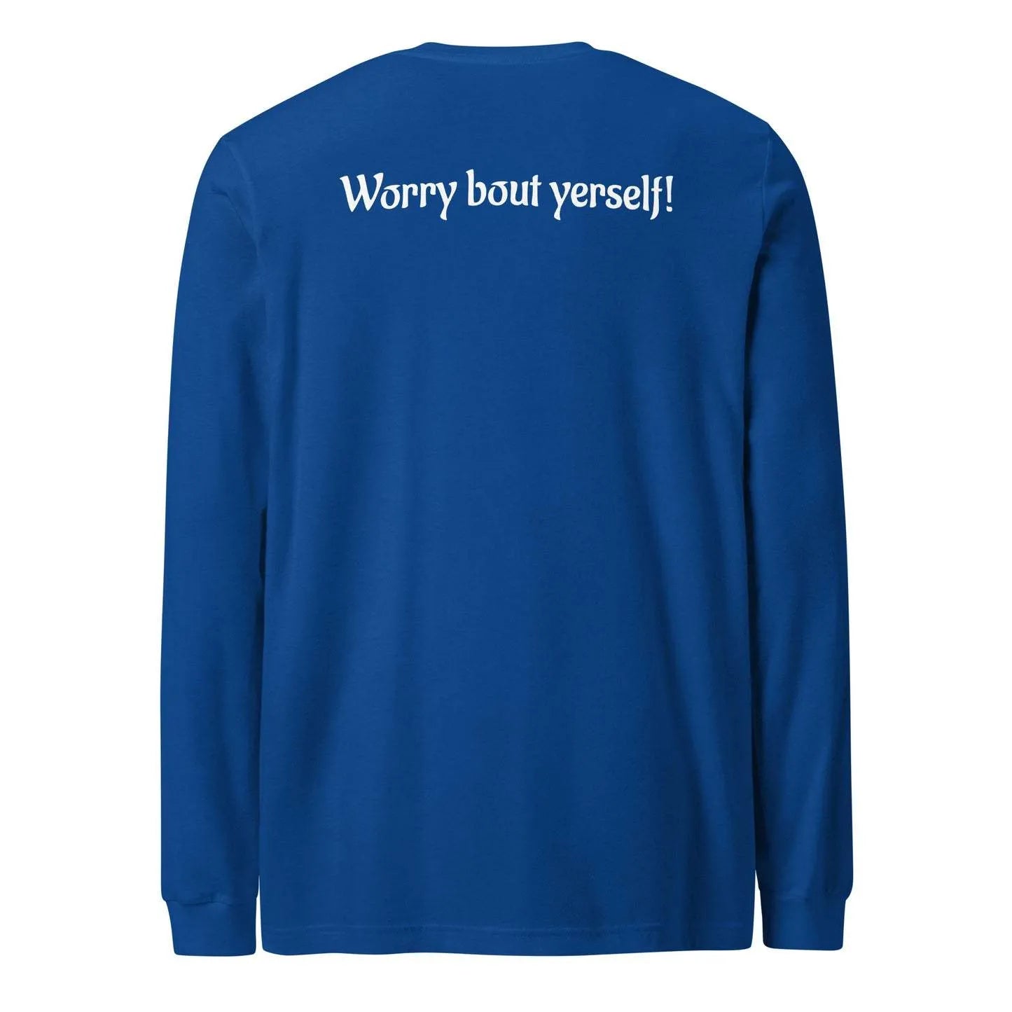 Blue men's loose fit polyester sweater with printed letter patterns and round neck design